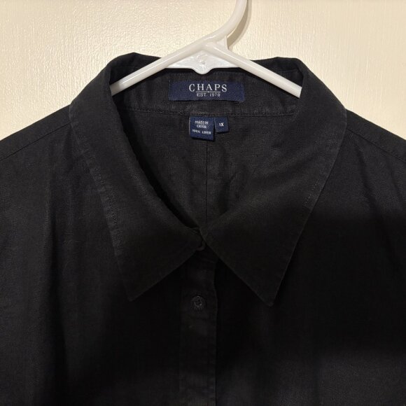Ralph Lauren Chaps Womens Plus 100% Linen Button-Front Shirt Top Blouse 1X Black - Picture 3 of 10